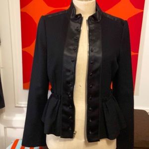 BCBG jacket black wool and satin pleated bottom